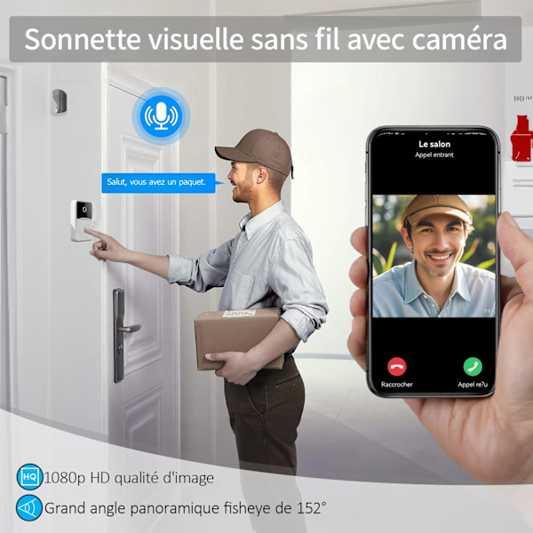 Generisk Trådløs Video Dørklokke, 1080P HD Nattesynsovervågning, Vejrbestandig, Hjemmeintercom, Understøtter Tovejs Stemmeopkald.