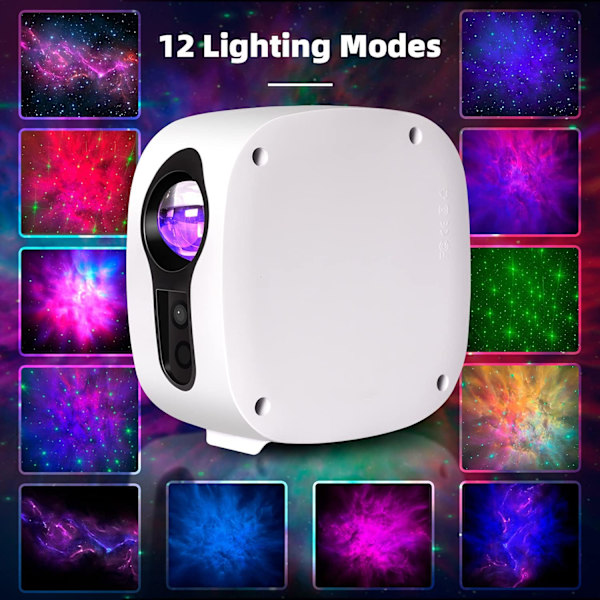 Stjernehimmel-projektor, stjerneprojektor nattlys barn, lampe LED-projektor med bluetooth og høyttalerfestbelysning