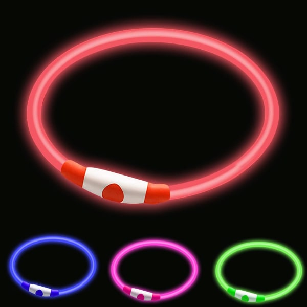LED-hundehalsbånd, Glow Light-halsbånd for hunder, Ultra Bright USB-oppladbart snitt for å passe alle størrelser - Økt synlighet og sikkerhet for kjæledyrene dine (rød) Red