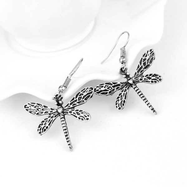 Silver Dragonfly örhängen - stora oxiderade trollsländor örhängen