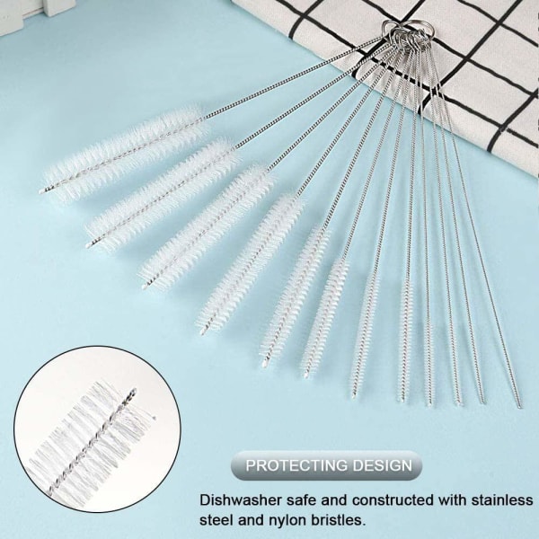 Flaskrengöringsborstar, 12 st rörborste nylon flaskpiprensare set för flask glas halm rengöring (vit)