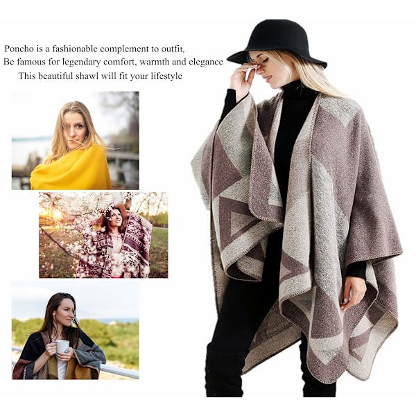 Dame Poncho Strikket Oversized Teppe Cape Skjerf pink