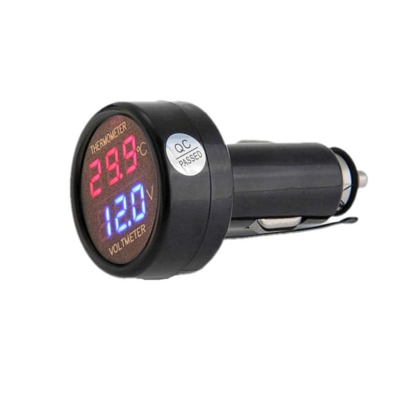 2 i 1 voltmeter + termometer Batterispenning Temperatur Digital indikatormålertest med dobbel LED-skjerm, DC12/24v