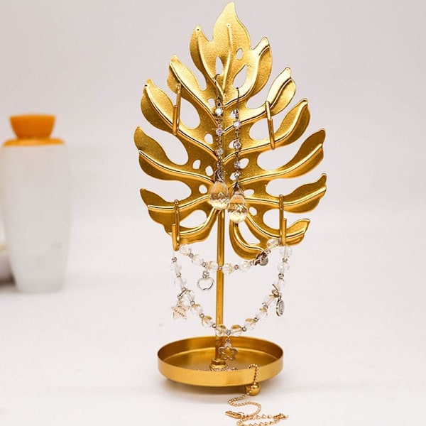 Smykkestativ, Desktop Smykke Display Stativ med Bakke (Guld)