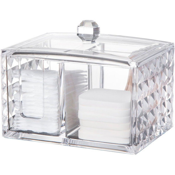 Makeup Bomuldspudeholder Akryl Vatpind Organiser Kosmetik Opbevaringsholder, 3 Rum, Terning