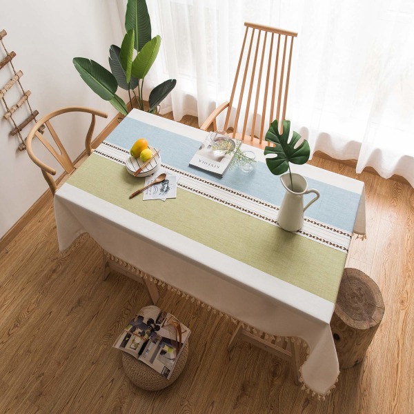 Pestävä pöytäliina tupsu puuvilla pellava look lotus-efekti vedenpitävä liukumaton ravintola puutarha pöydän suoja pöytäliinat (T2, 140 x 220 cm) T2, 140 x 220 cm