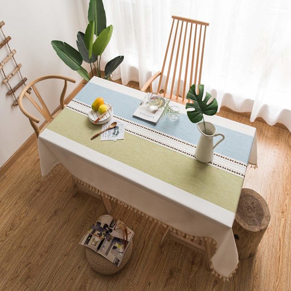 Vaskbar dug med kvast i bomuldslinned-look, lotus-effekt, vandafvisende, skridsikker, til restauranter, haver og bordbeskyttelse (T2, 140 x 220 cm) T2, 140 x 220 cm