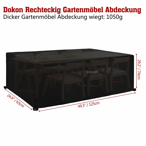 Havemøbelbetræk med ventilationsåbninger, vandtæt, vindtæt, UV-bestandig, Heavy Duty 420D Oxford stofbetræk, firkantet (180x120x120 cm) - Sort 180x120x120cm