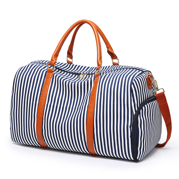 Rejsetasker til kvinder, Dame Canvas Weekend Overnight Carry on Skuldertaske Holdall Bagagetasker (Navy Blue Stripe)
