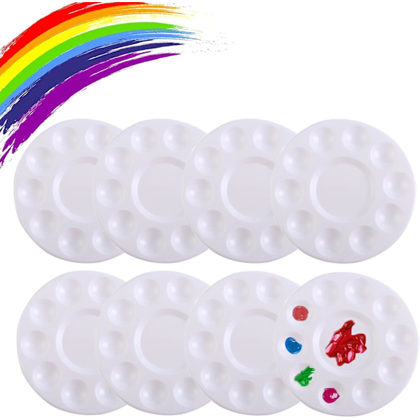 8 pcs Small Round Plastic Palette for Acrylic Painting, Artists, Children, White