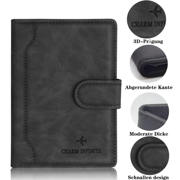 Cover, läderreseplånbok med RFID-blockerare, cover för pass, visitkort, kreditkort, boardingkort