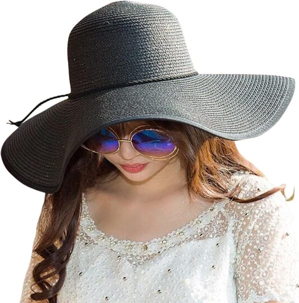 Dame 5,5 tommers bred brem stråhatt Floppy Foldable Roll up Cap Strand Solhatt