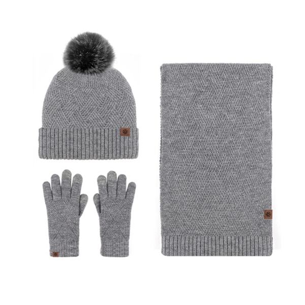 Mössa Halsduk Och Handskset Dam Vintermössor 3 Delar Halsvärmare Och Handskar Mössa Handskar Halsduk Gray