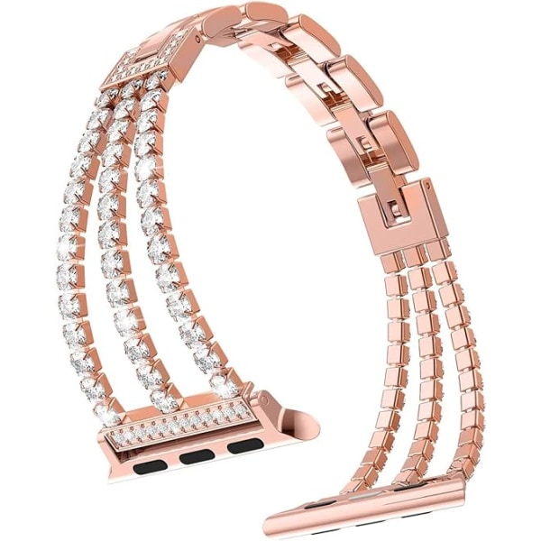 38mm 40mm 41mm Smyckes klockarmband för IWatch SE(GEN 1 2 3) Rem serie 9 8 7 6 5 4 3 2 1 Kvinnor Diamantarmband i rostfritt stål (RoseGold) Rose gold W