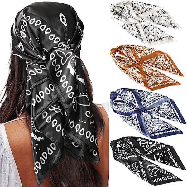 90x90cm Stora Kvadratiska Prickiga Halsdukar för Kvinnor 4 st Kvinnor Silkesliknande Huvudduk Bandanas Hårscarf Halsduk Sovrings
