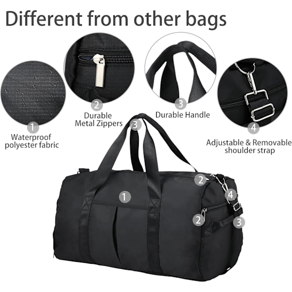 Gym Sports Duffel Bag - Vandafvisende Rejsetaske med Vådt Lomme og Skoafdeling, 40L Carry-on Taske Holdall Taske til Sport Rejse Træning