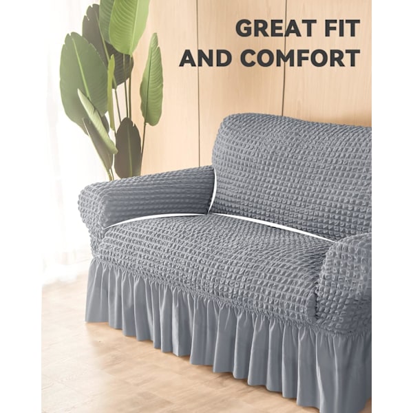 Loveseat Betræk 1 Del til 2-Pude Sofa med Skørt, Holdbar Vaskbar Høj Elastisk Strækbar (2-Sæders, Grå)