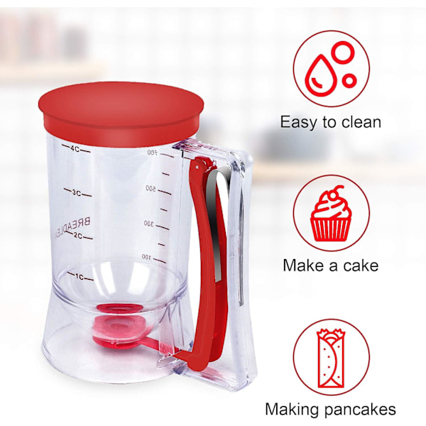 Pandekage Cupcake Batter Dispenser Værktøj - Pandekage Batter Dispenser Cupcakes Muffins & Vafler - Batter Dispenser med klemmehåndtag, Rød