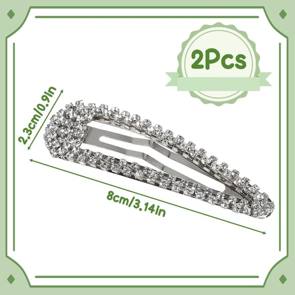 2 st strassklämmor i metall med strass, silverfärgade Silver 2pc