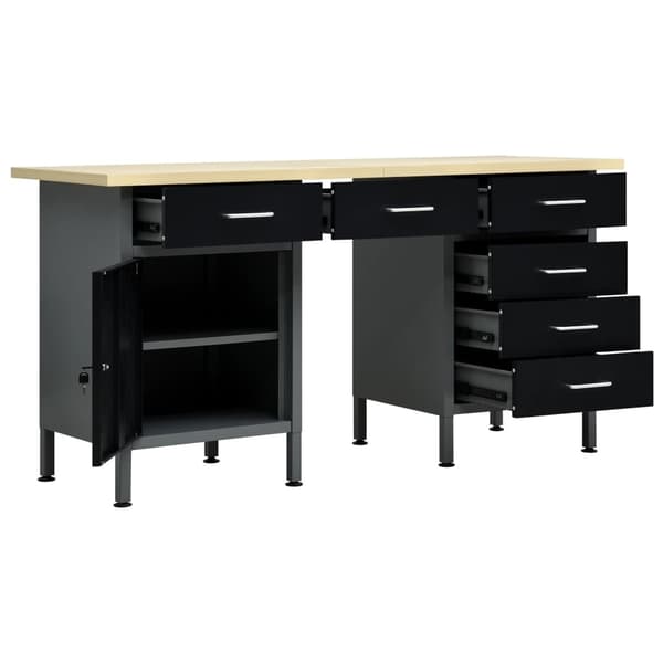 vidaXL Arbejdsbænk Sort 160x60x85 cm Stål Sort black Svart, Grå, Trä