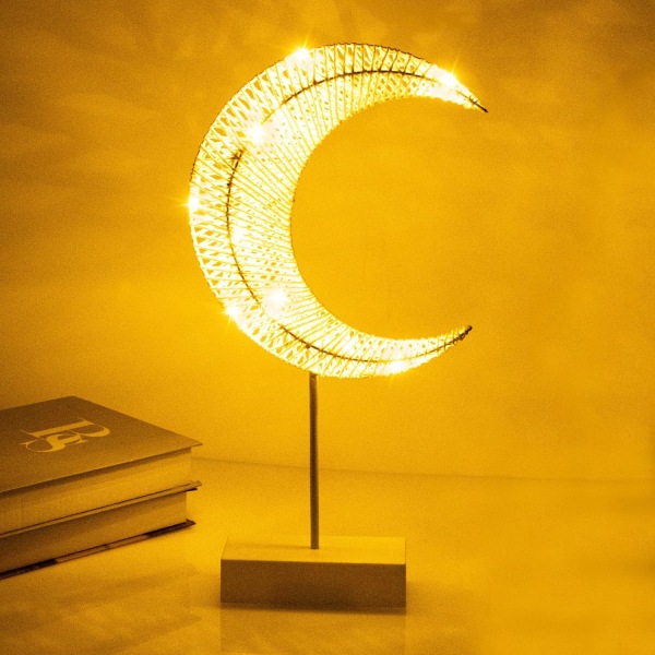 Decorative Moon Table Lamp, Battery Powered  LED Crescent Light, Plastic Base Warm White Bright Light Home Bedroom Romantic Decoration, White