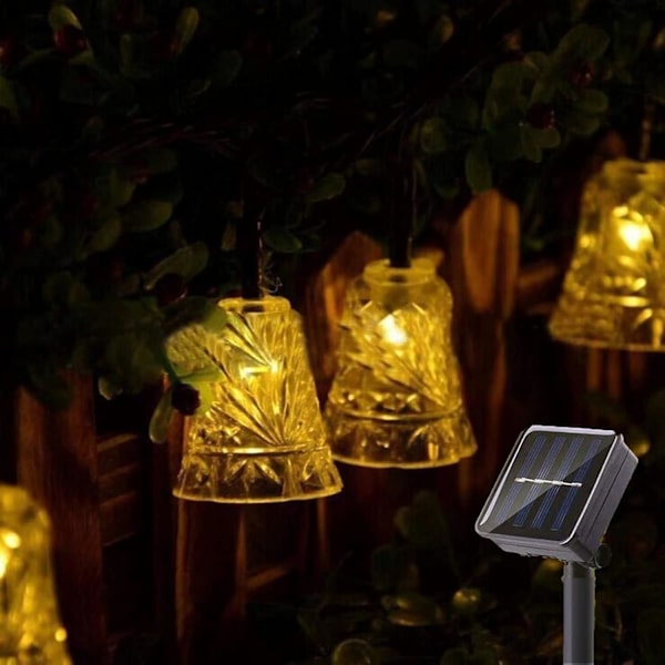 Aurinkokennovalosarja ulkokäyttöön 21 jalkaa 30 LED aurinkokellovalosarja jouluvalot puutarhaan pihalle nurmikolle terassille juhlakoristeluun, kello lämmin valkoinen