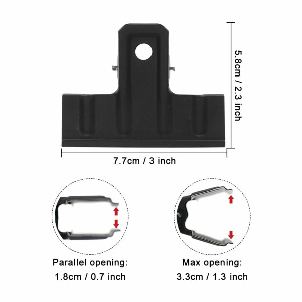 Svart Stor Bulldog Klämmor Tjockpack 10 3 Tum Lång Metall Bindepappersklämmor för Kontor (77 mm)