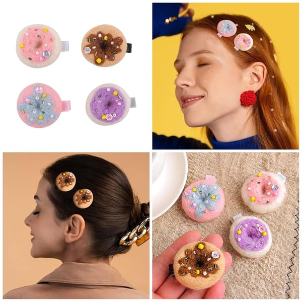 2 stk. Nonwoven Doughnuts Hårklips til Børn Elegant Hårspænde Andenæbsklips Side Barrettes til Kvinder Sidepandehår Stylingklips, Pink