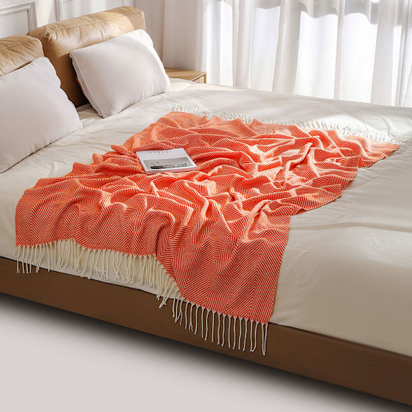 Gosig filt, överkast, soffa, ullfilt, filt, pläd, sofffilt, fluffig sofffilt, merinofilt, fluffig varm filt orange 130*220cm