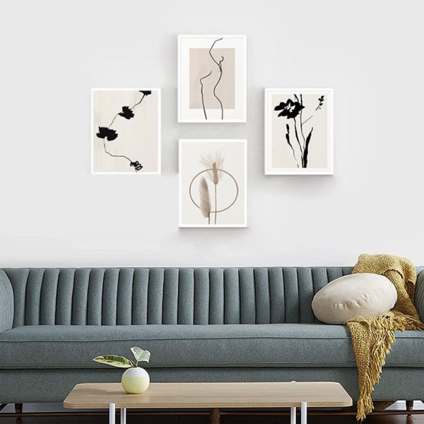 Premium Poster Set Estetisk Blomma Svartvit Bild Canvas Konst Poster Modern Väggbild Vardagsrumsdekoration Ramlös 50*70cm