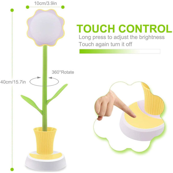 Børne skrivebordslampe, kreativ LED genopladelig skrivebordslampe øjenbeskyttelse touch sensor bordlampe dæmpbar sengebordslampe med penneholder Yellow