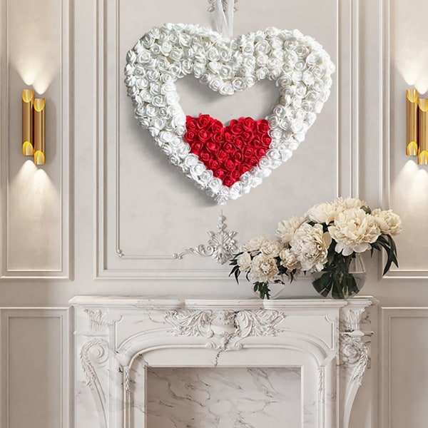 Valentinsdag krans | Kunstig hjerteformet dørkrans | Valentinsdag dekoration til væg vindue veranda, krans dekoration