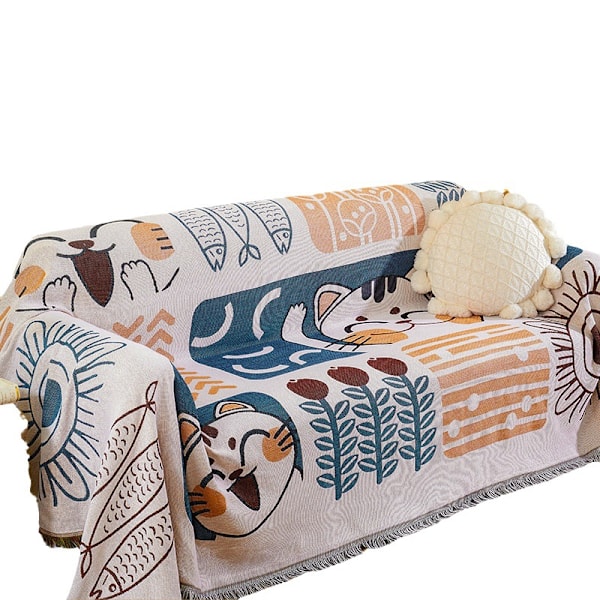 Soffa filt, vändbar, mångsidig sofffilt, gosig filt, överkast till soffa, fåtölj och enkelsäng - 180 x 230 cm Lucky Cat 180*230cm