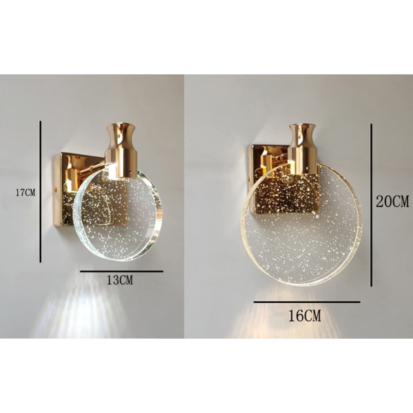 Krystalvæglampe, indendørs væglampe i nordisk stil, enkel kreativ væglampe til soveværelse, sengebord, stue, badeværelse (guld, lille)