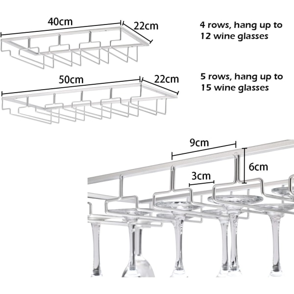 Hängande glasställ, metallvinglashållare, glasförvaring under skåpinstallation (4 rader, svart)