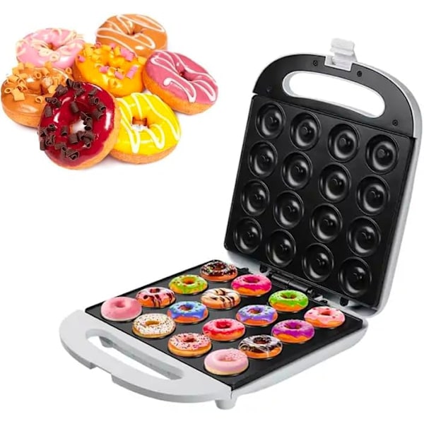 Mini Donut Maker - Donut Maker Maskine til Hjemmet - 16 Små Donut Maker, Elektrisk Non-Stick Overflade Gør til Børns Donut Maker, Laver Donuts (Hvid)