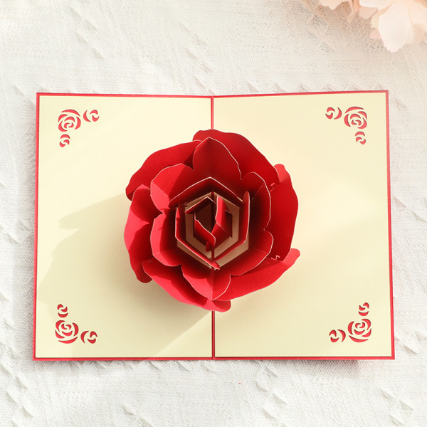 Roses Alla hjärtans dag 3D Pop Up gratulationskort med kuvert, 3D handgjorda hjärtkort