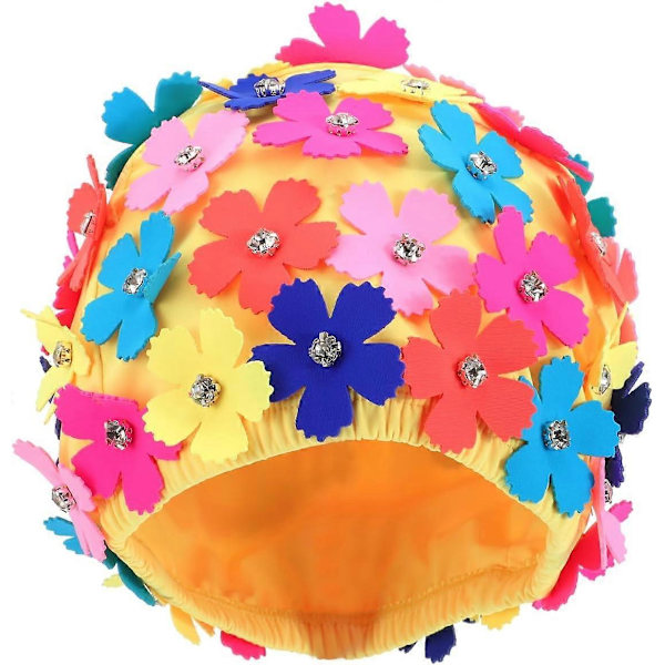 Blomstrete Badehette for Kvinner, Blomstrete Retro Stoff Badehette