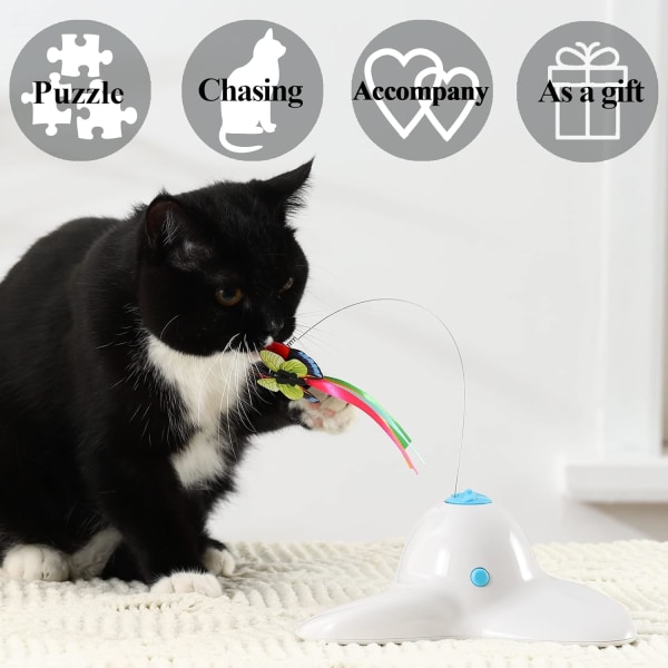 Indendørs interaktiv leg Teaser kattelegetøj med 360° elektrisk roterende sommerfugl (cremehvid) White