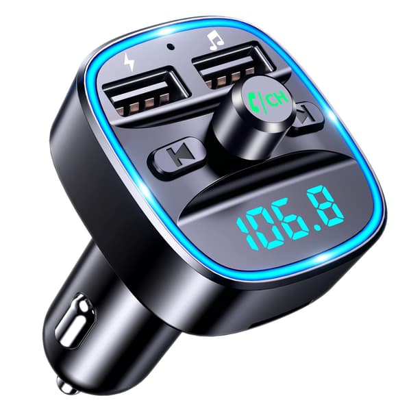 Bil Bluetooth, FM-sender Bluetooth 5.0 Radioadapter Trådløs MP3-musikspiller, håndfri samtale, doble USB-porter