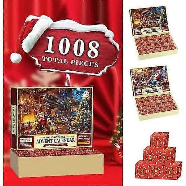 Puzzle Julekalender 2025, 1008 puslespilsbrikker 24 dage til juleaften Nedtællingsjulekalender Juleblomst