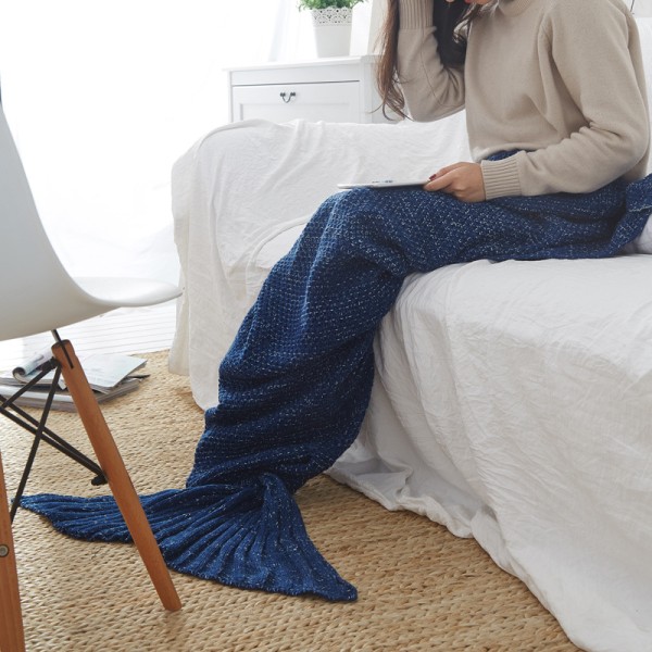Teppe havfruehale teppe strikket fiskehale teppe sofa teppe Navy blue 80*180cm