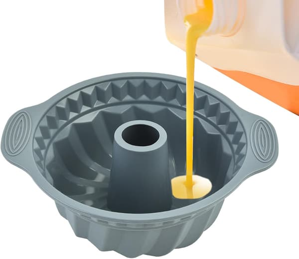 Kakeformer for baking, nonstick rund kakeform med riflet rør og robust håndtak, kakeformer for muffins, kakepuddingbaking (grå) Gray