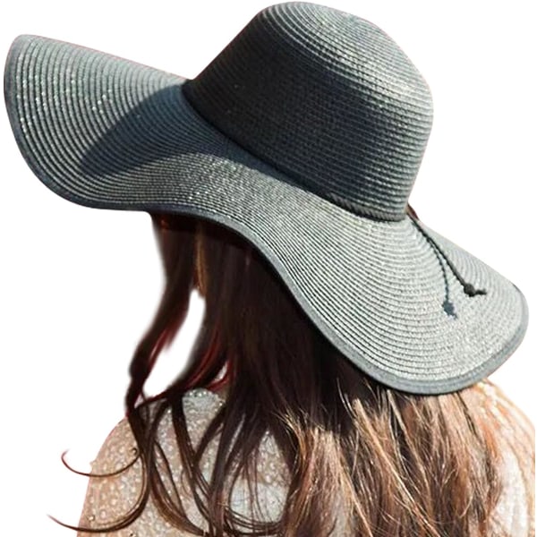 Womens 5.5 Inches Wide Brim Straw Hat Floppy Foldable Roll up Cap Beach Sun Hat