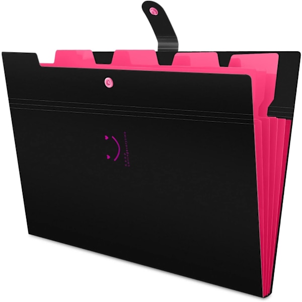 Expanderbar mapp, A4-brevpappersfickor Dragspelsdokumentväska Organizer Plånböcker Filer Mappar med spännesstängning, 5 fickor (svart) Black