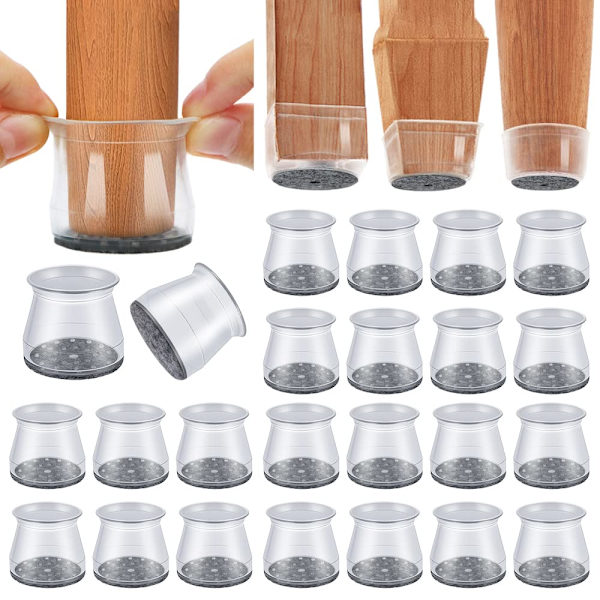 24PCS Silikonstolsbensskydd för hårda golv, bordsmöbler, fotöverdrag, skyddslock, möbelkopp med filtplattor 30-50mm 30-50mm