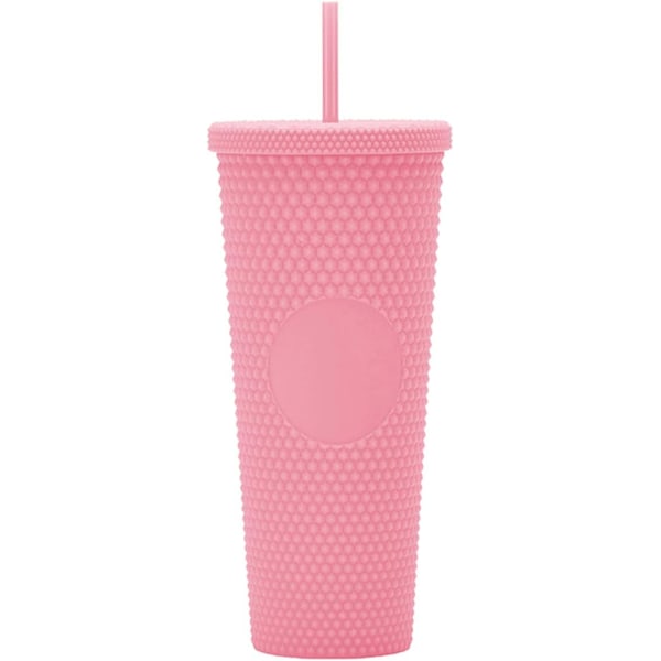 Studded Tumblers Med Låg Og Sugerør BPA-Fri Dobbeltvæggede Plastik Tumblers Til Iskaffe Kolde Drikke Eller Vand 24 Oz, Lyseblå