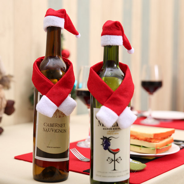 Joulun viinipullon cover Joulupukin hatut ja set Viinipullon koristelu joulukoristeisiin