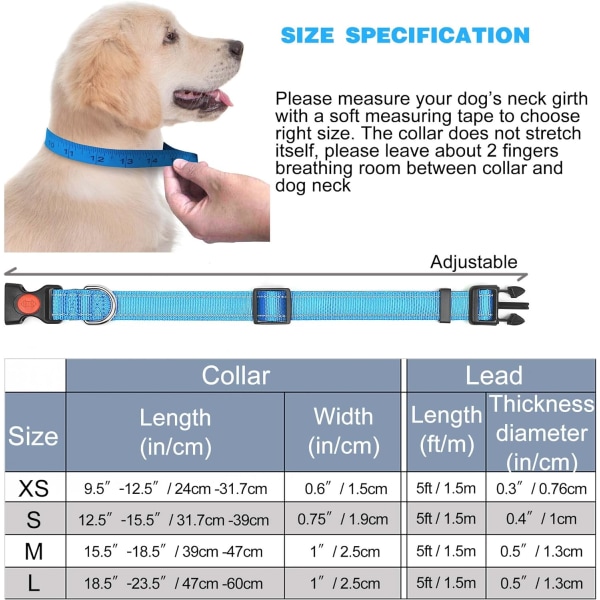 Reflekterande hundhalsband vadderat med mjukt neopren Andningsbart justerbart hundhalsband i nylon för små medelstora hundar-M( (intervall: 15,5"-18,5") M