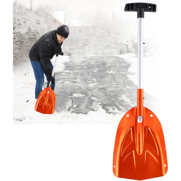 Orange Snöskovel, Fällbar Skovla i Aluminiumlegering, Isskrapa för Utomhusbruk, för Vinterbilverktyg